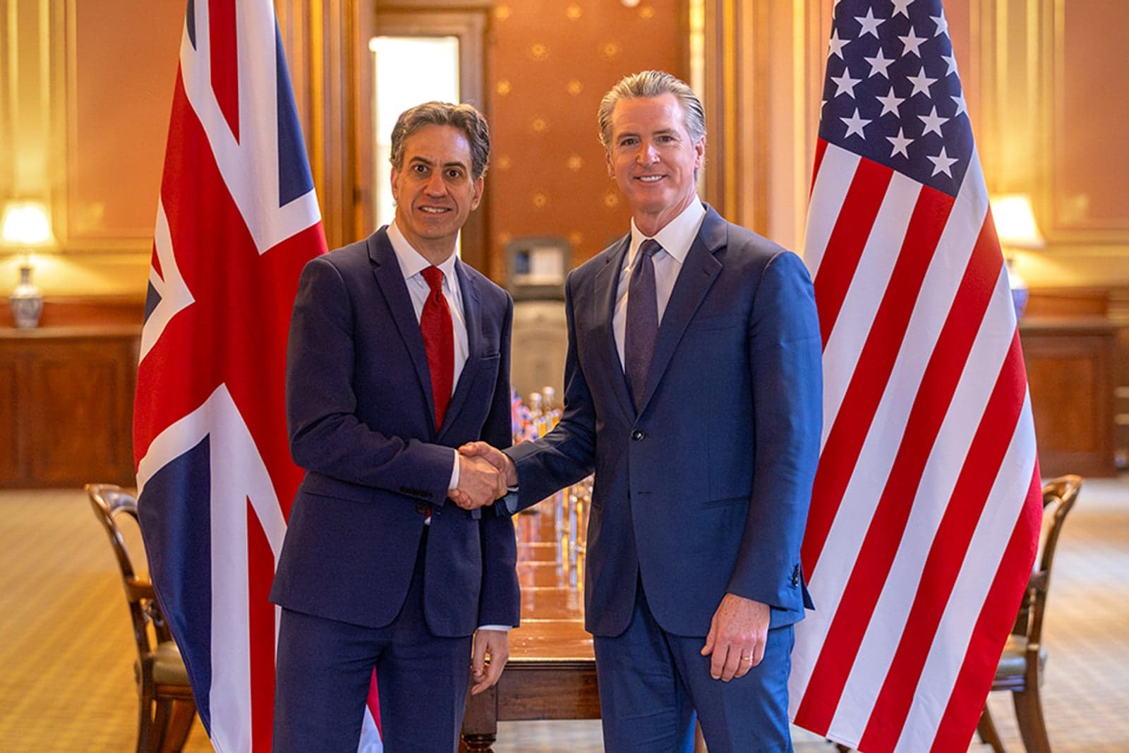 UK Energy Secretary Ed Miliband and California Governor Gavin Newsom sign new agreement in London