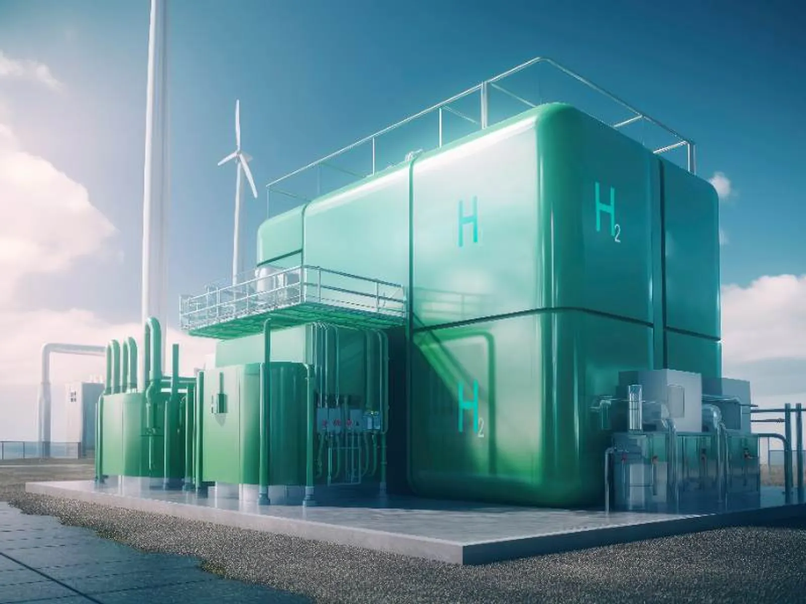 Hydrogen factory concept. Hydrogen production from renewable energy sources