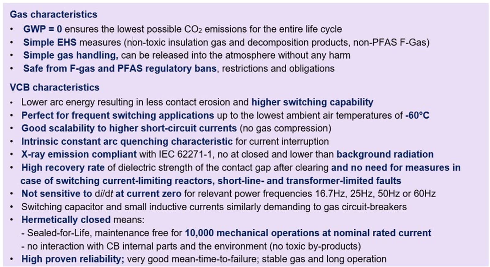 Table 1 – Advantages and disadvantages of N₂/O₂ vacuum circuit breakers compared with SF₆ circuit breakers.