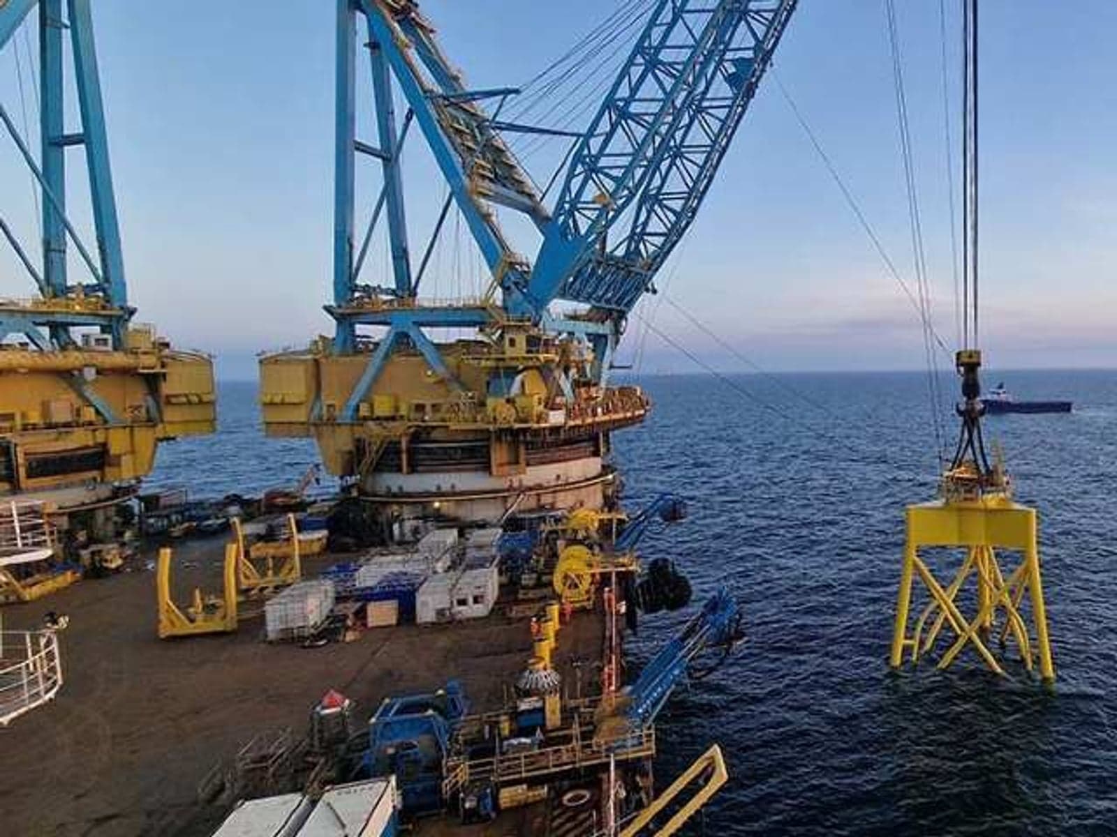 Foundation installation at the Seagreen Wind Farm site, 27 kilometres off the coast of the county of Angus in Scotland Credit: SSE Renewables