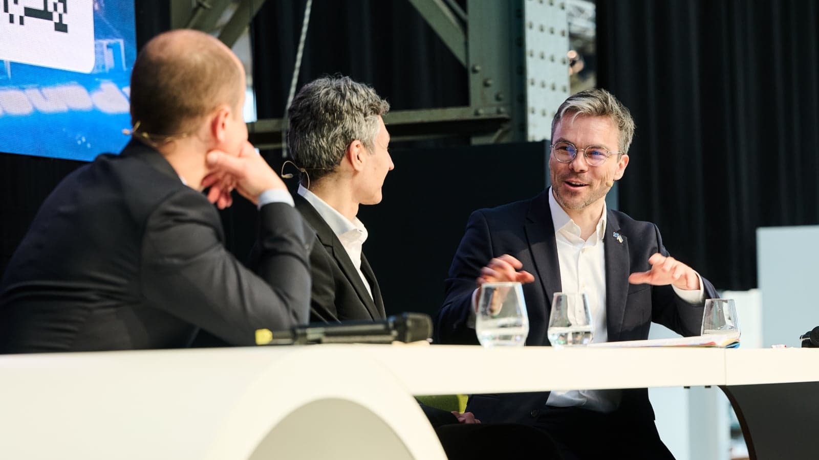 Member of the European Parliament Thomas Pellerin-Carlin (right) during a panel discussion at EVision.