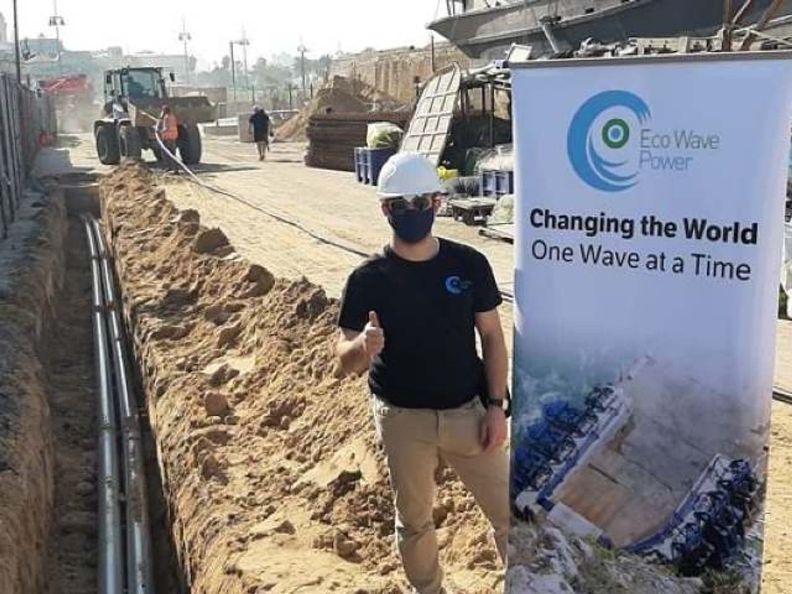 A photo from the grid-connection works of the Eco Wave Power EWP-EDF One project in Jaffa Port.