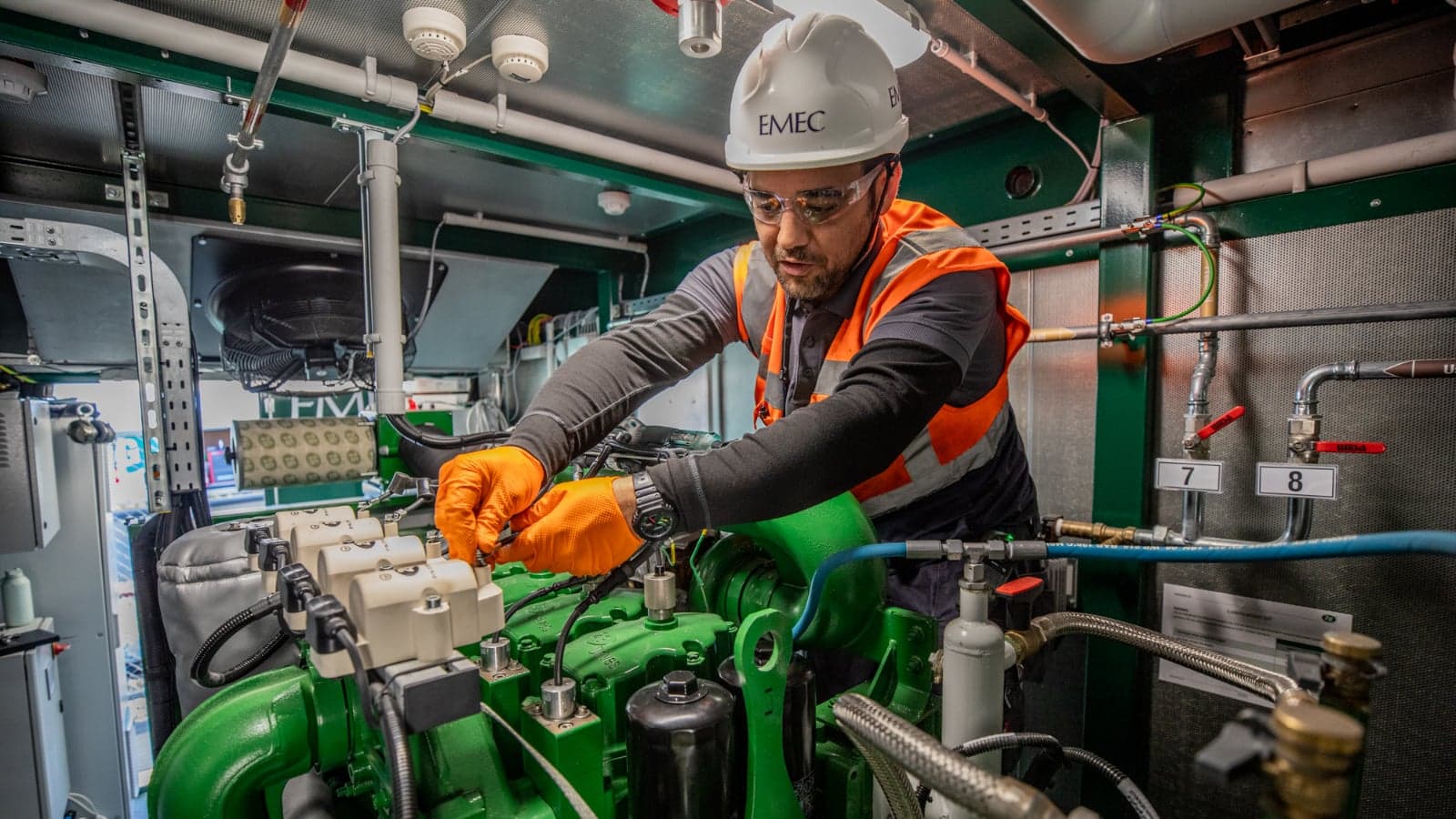 Preparation work inside the combined heat and power unit for the demo at Kirkwall Airport