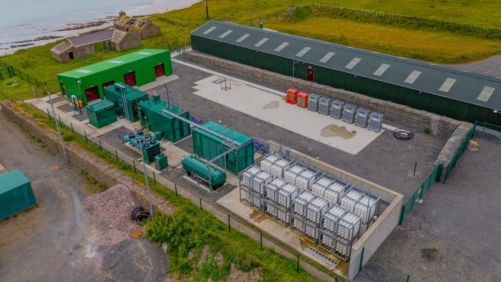 EMEC's hydrogen production site and energy storage building at Caldale, Eday