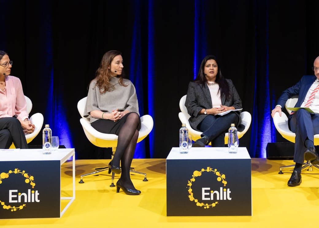 Myrto Tripathi (President - Voices for Nuclear), Kiki Lauwers (CEO - Thorizon), Pritil Gunjan, (Director - Guidehouse) and Sandro Baldi (Commercial Director, Nuward (EDF) SMR) at Enlit Europe 2025.