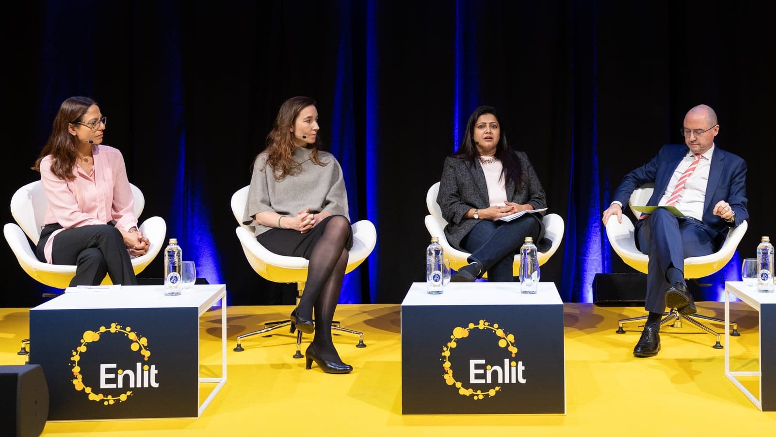 Myrto Tripathi (President - Voices for Nuclear), Kiki Lauwers (CEO - Thorizon), Pritil Gunjan, (Director - Guidehouse) and Sandro Baldi (Commercial Director, Nuward (EDF) SMR) at Enlit Europe 2025.