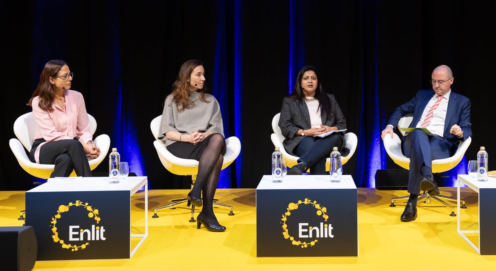 Myrto Tripathi (President - Voices for Nuclear), Kiki Lauwers (CEO - Thorizon), Pritil Gunjan, (Director - Guidehouse) and Sandro Baldi (Commercial Director, Nuward (EDF) SMR) at Enlit Europe 2025.