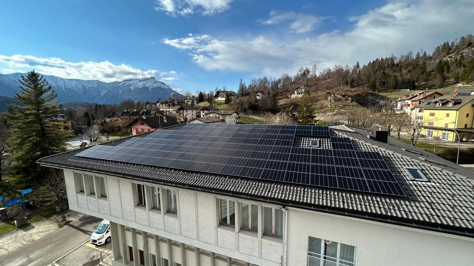 Rooftop solar installation at demo site 3 in Alpe Cimbra in the Italian Alps.