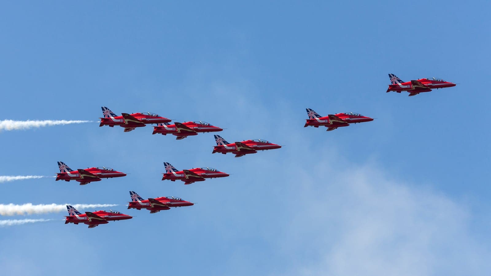 Royal Air Force (RAF) Red Arrows formation.