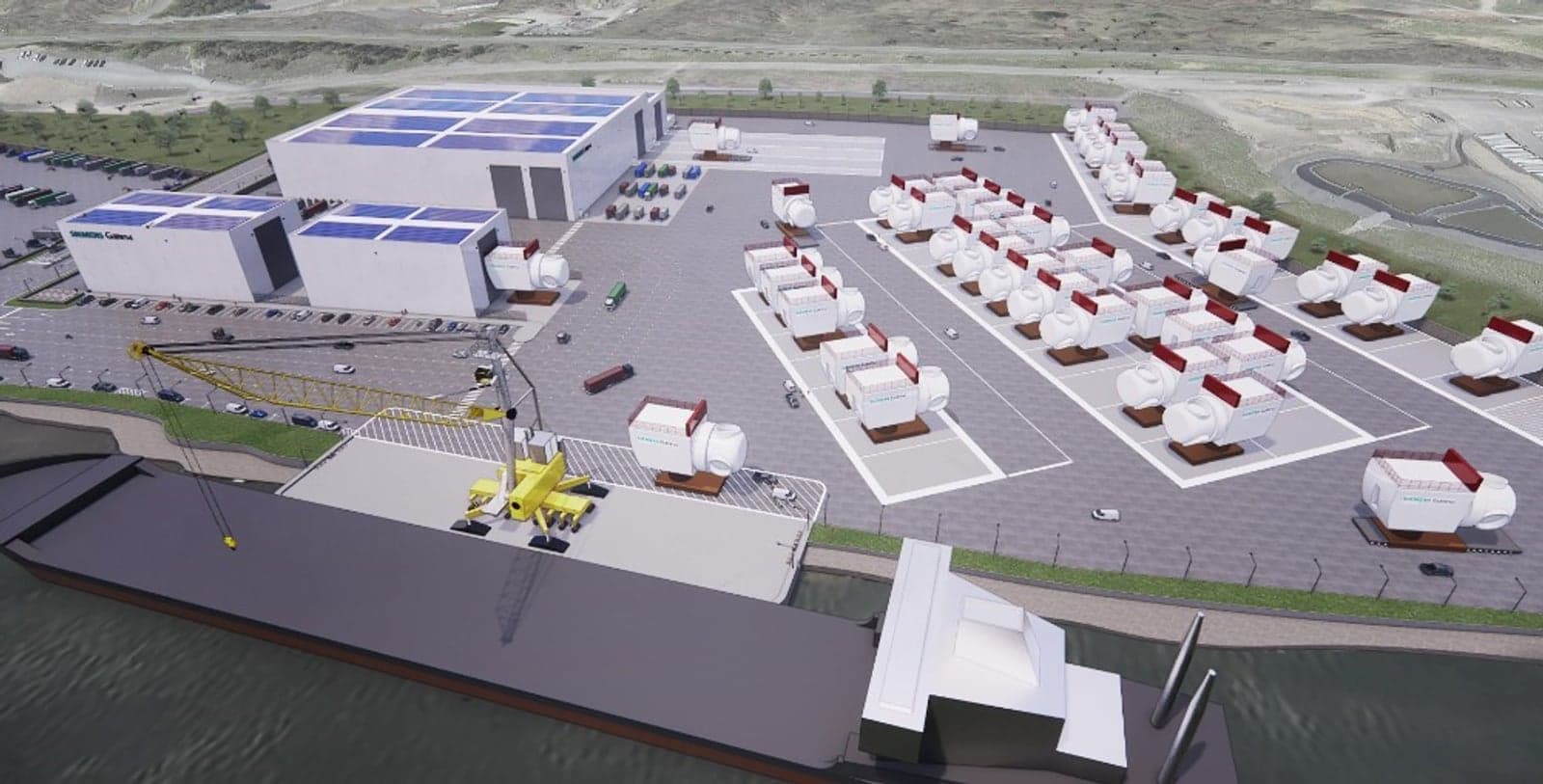 3D visualization of the proposed Siemens Gamesa offshore nacelle facility, to be built in New York state.