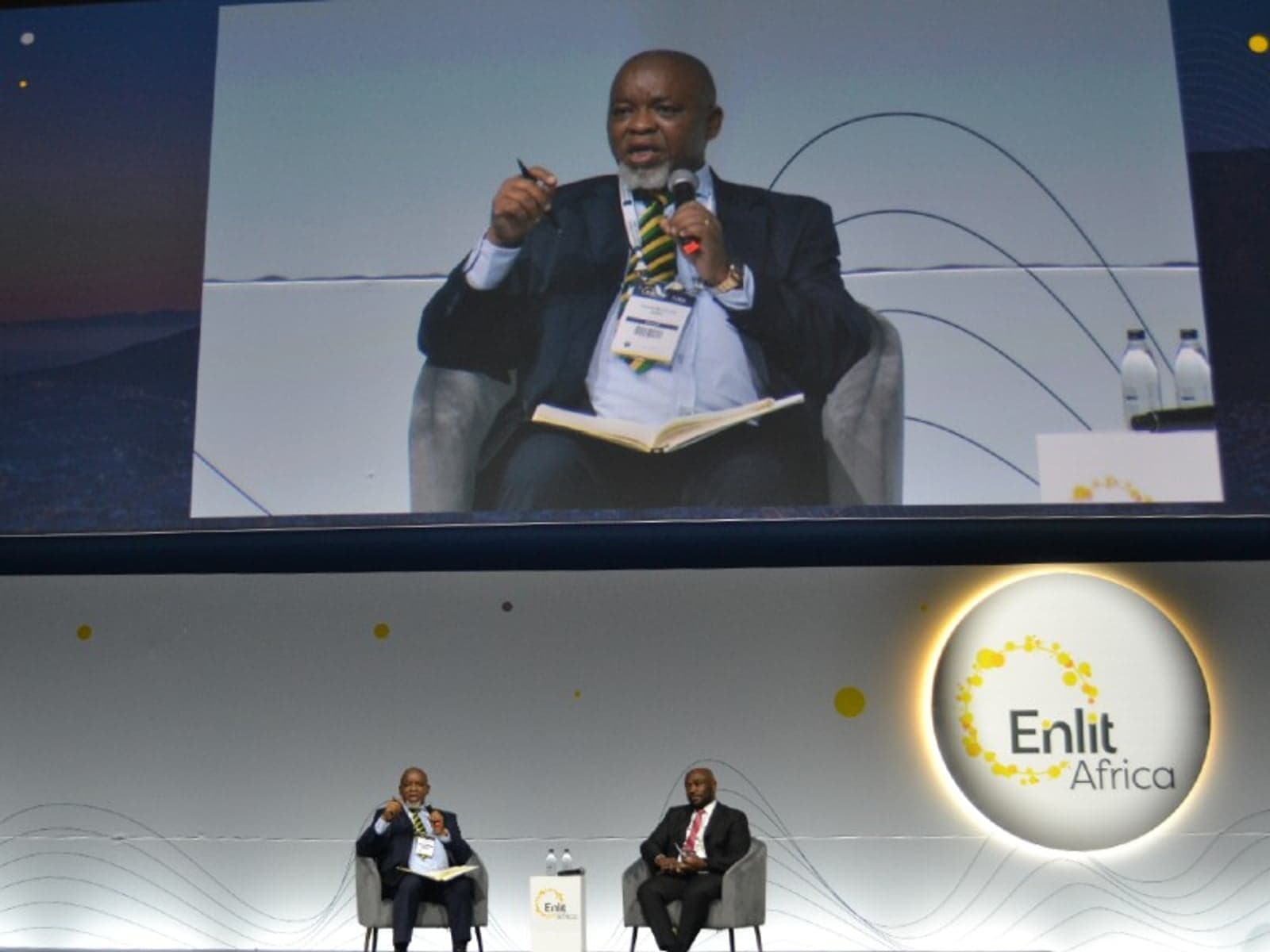 Minister of Mineral Resources and Energy, Gwede Mantashe and DMRE director general, Jacob Mbele, answering questions at Enlit Africa.