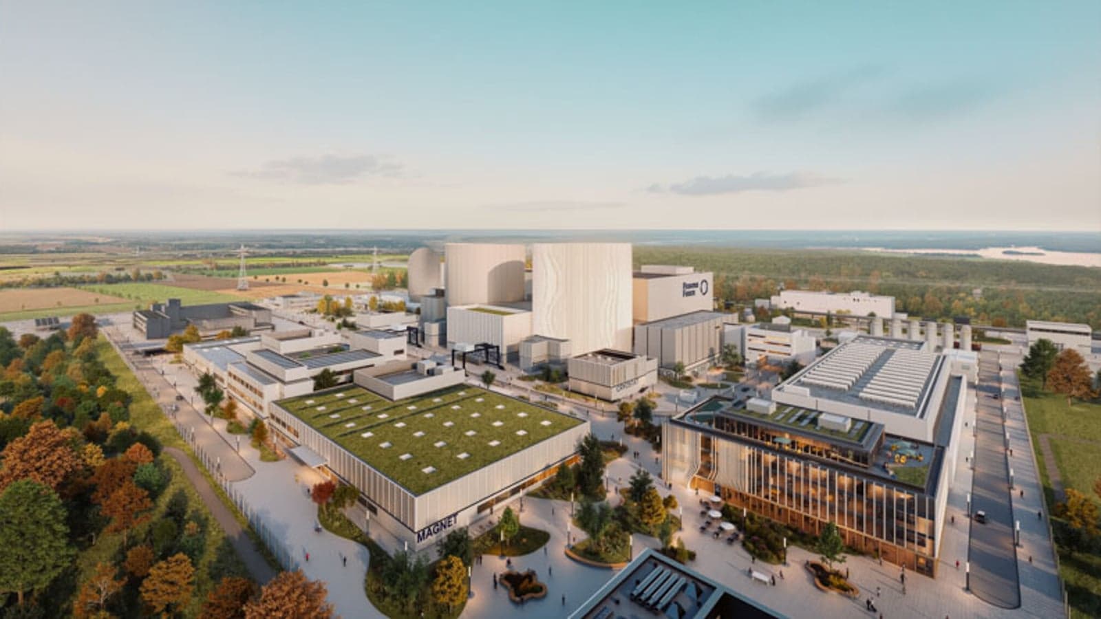 Artistic rendering of the future site of Proxima Fusion’s Stellaris in Gundremmingen, Germany.